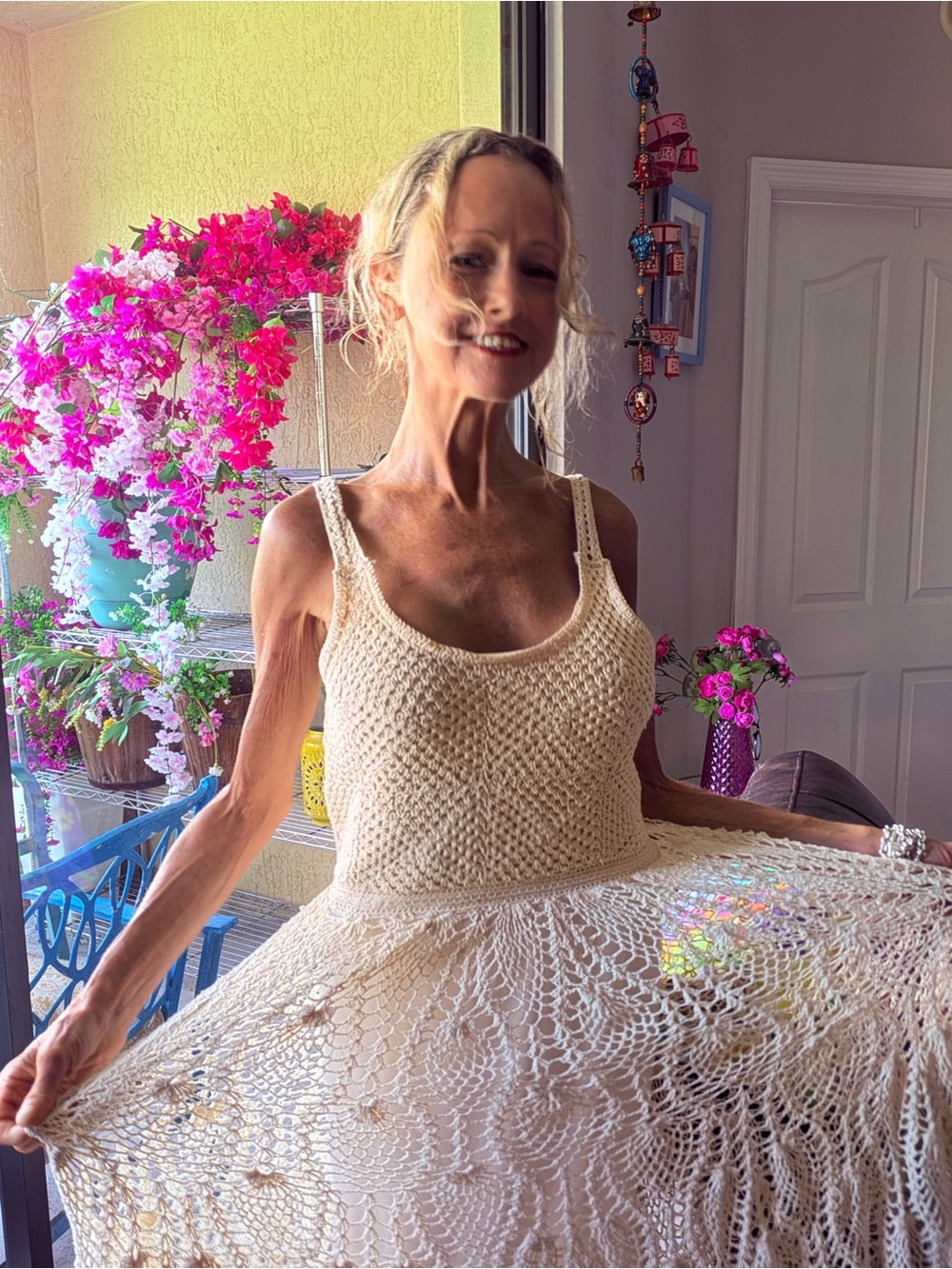 Handmade Cream Crochet Summer Dress - Women
